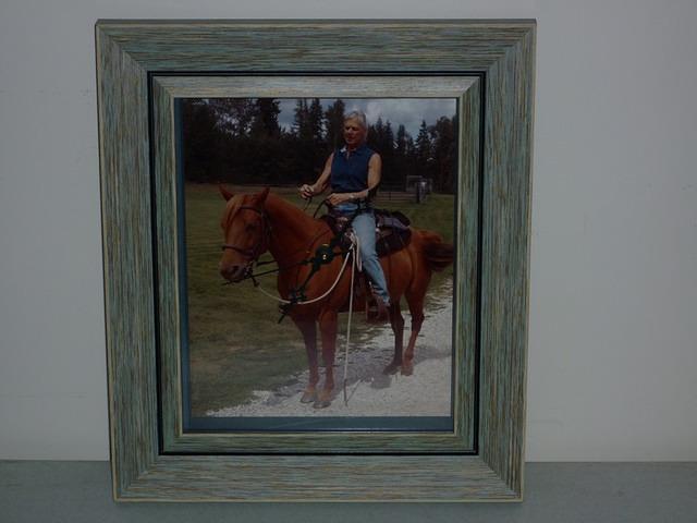 Blue Framed Clock with Lady on Horse